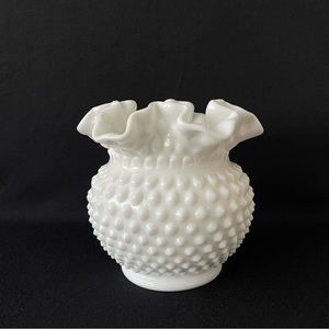 LARGE Round Vase - Fenton Hobnail Milk Glass - Vintage